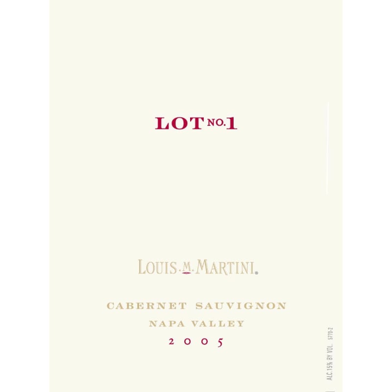 Louis Martini Lot 1 Cabernet Sauvignon 2005 Front Label