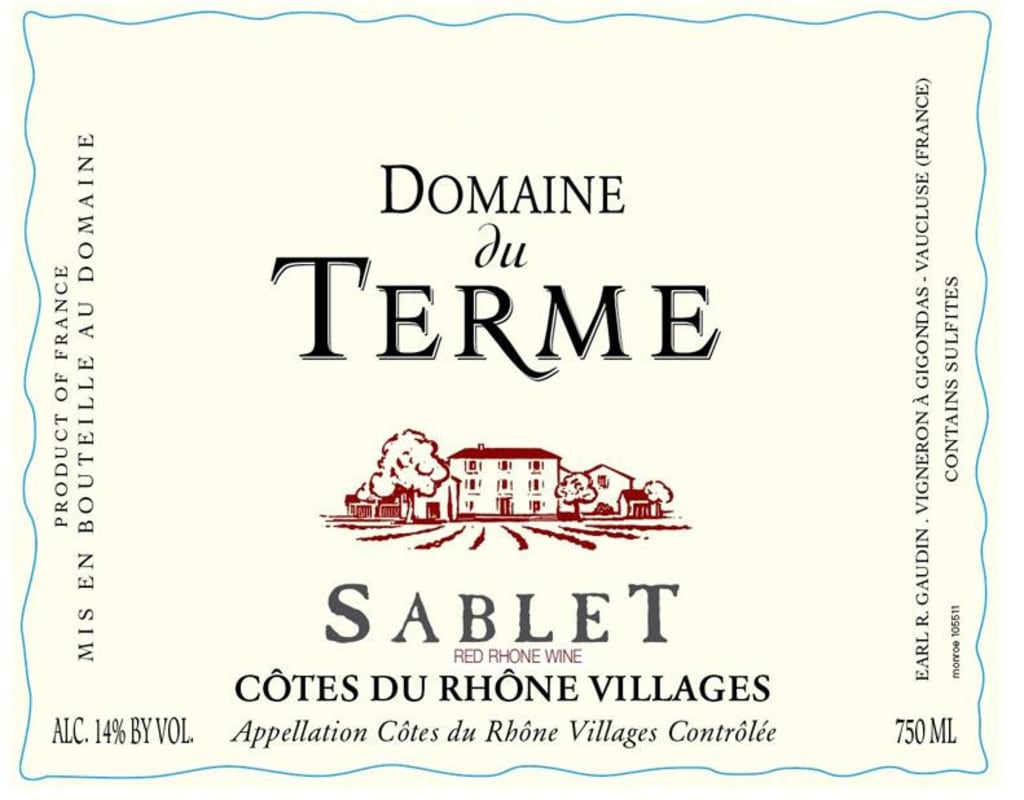 Domaine du Terme Cotes du Rhone Villages Sablet 2013 Front Label