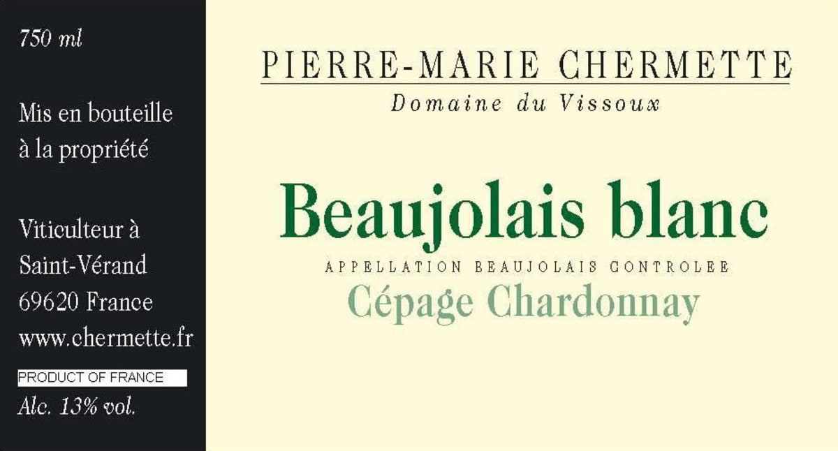 Vissoux Chermette Beaujolais Blanc Cepage Chardonnay 2013 Front Label