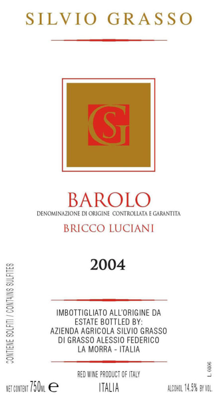 Silvio Grasso Barolo Bricco Luciani 2004 Front Label
