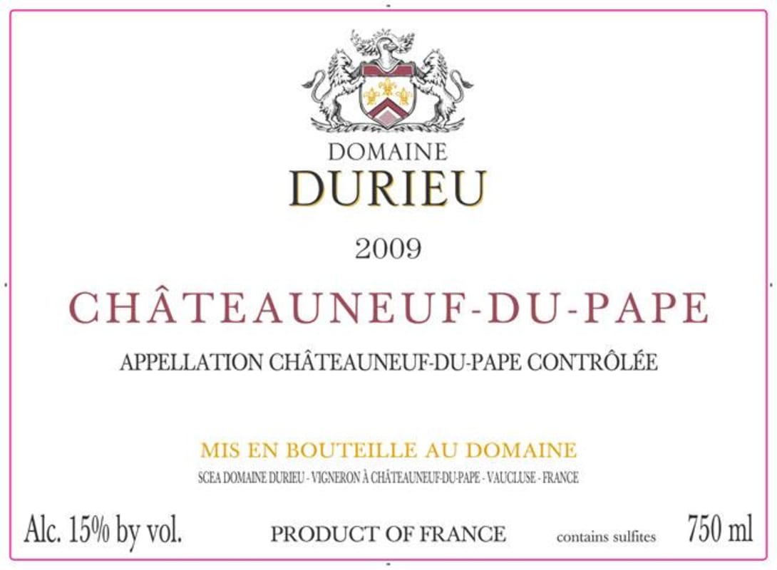 Domaine Durieu Chateauneuf-du-Pape 2009 Front Label
