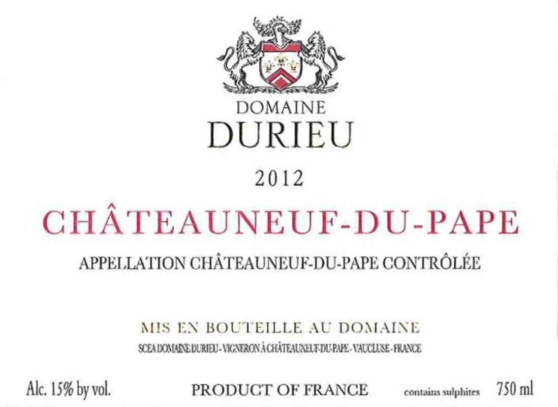 Domaine Durieu Chateauneuf-du-Pape 2012 Front Label