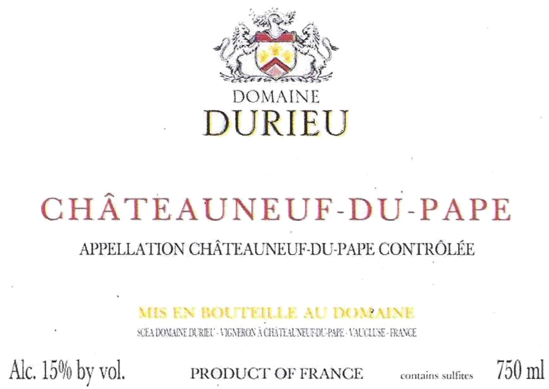 Domaine Durieu Chateauneuf-du-Pape Blanc 2014 Front Label