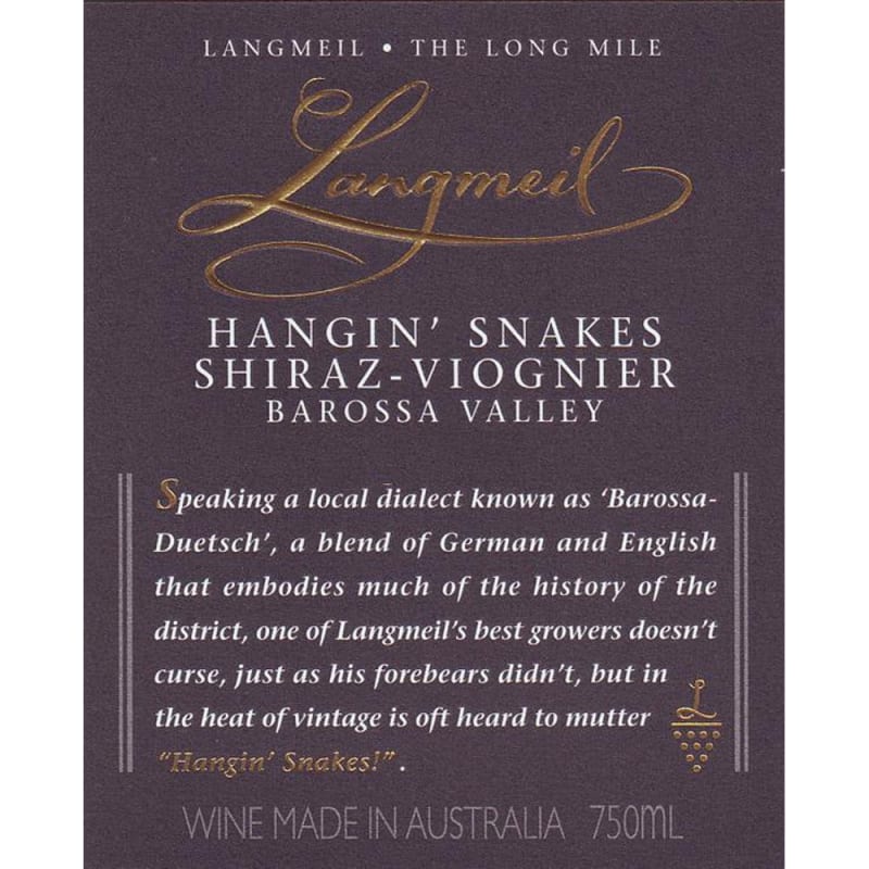 Langmeil Hangin' Snakes Shiraz-Viognier 2008 Front Label