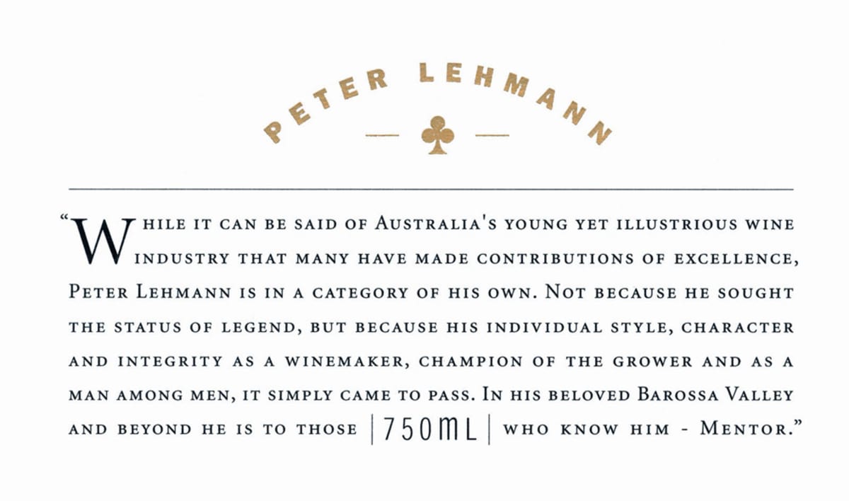 Peter Lehmann Mentor 2005 Front Label