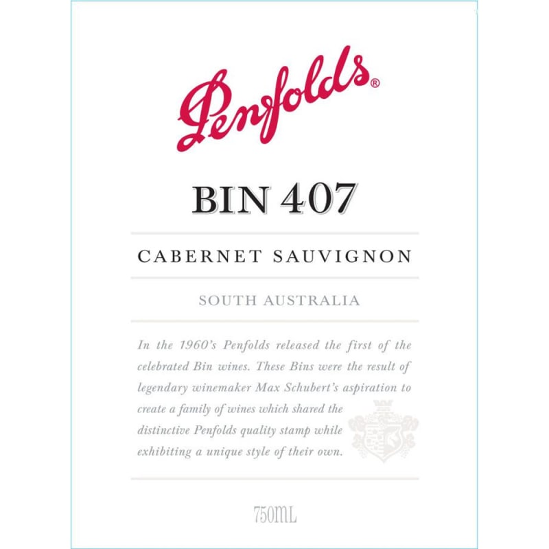 Penfolds Bin 407 Cabernet Sauvignon 2008 Front Label