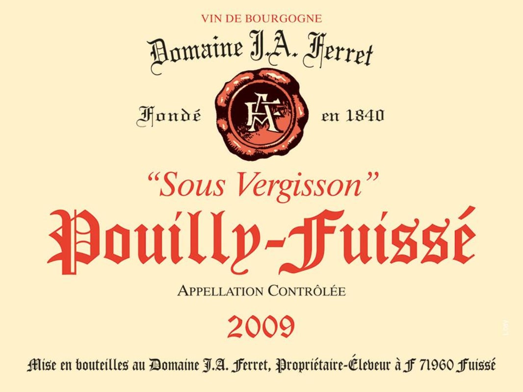 Domaine Ferret Pouilly-Fuisse Sous Vergisson 2009 Front Label
