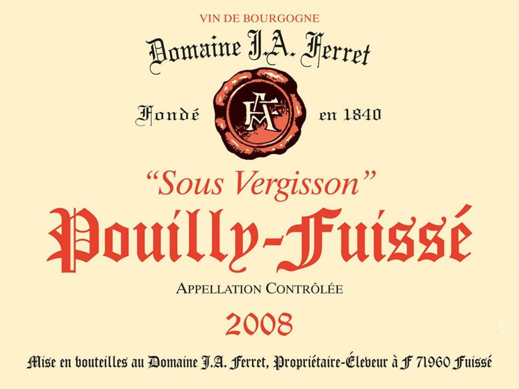 Domaine Ferret Pouilly-Fuisse Sous Vergisson 2008 Front Label