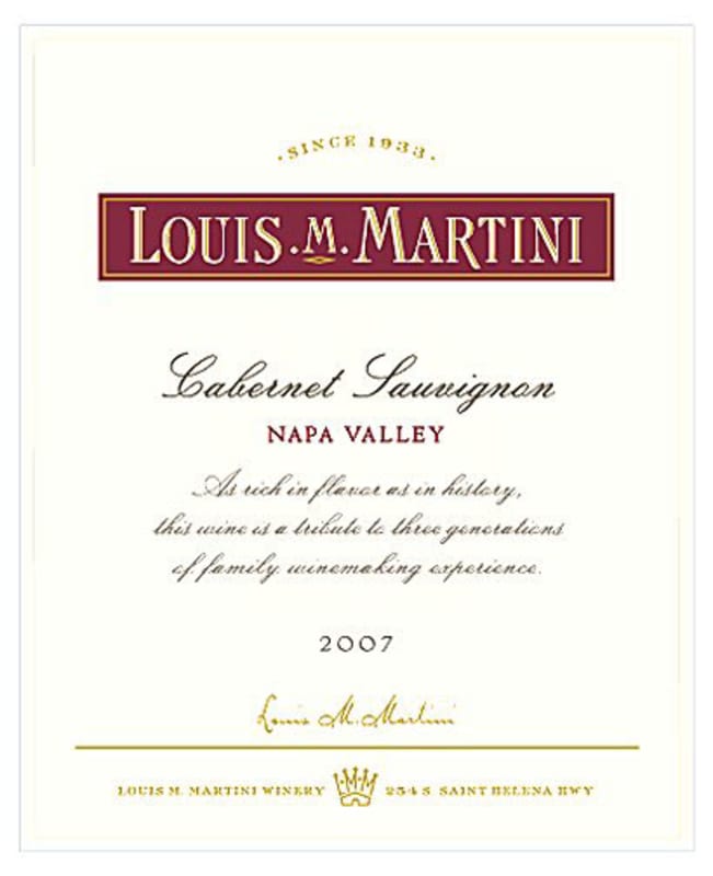 Louis Martini Napa Valley Cabernet Sauvignon 2007 Front Label