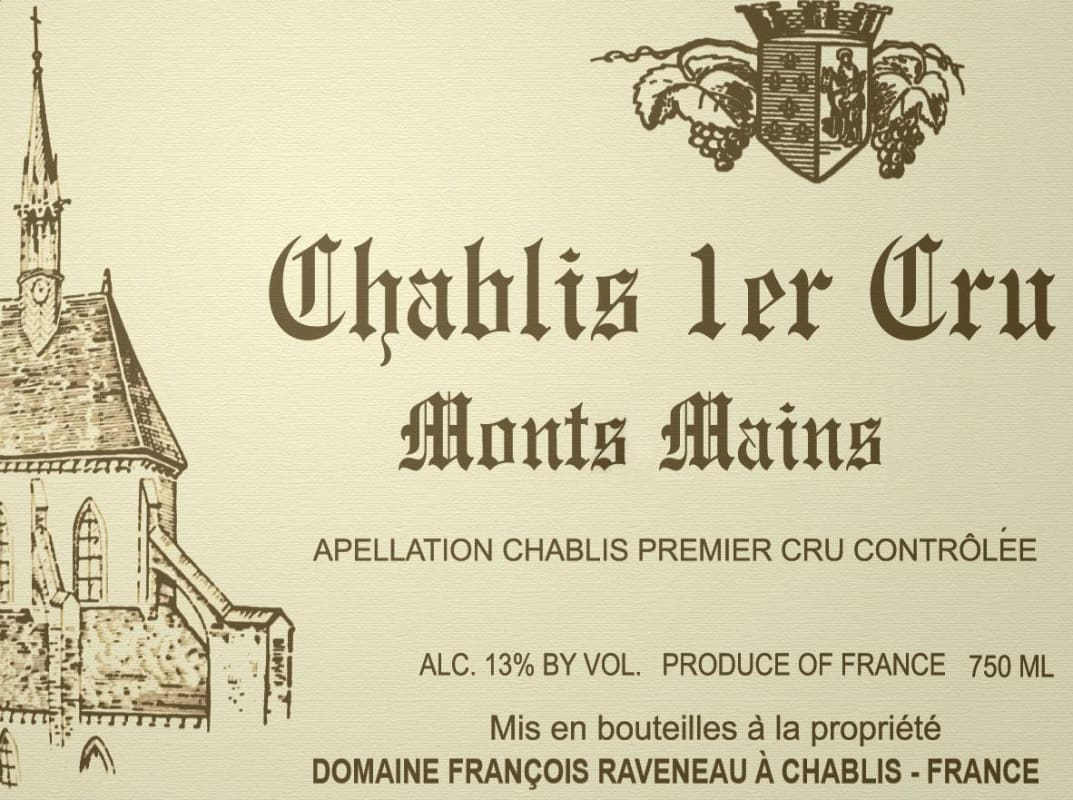 Domaine Francois Raveneau Chablis Monts Mains Premier Cru 2013 Front Label