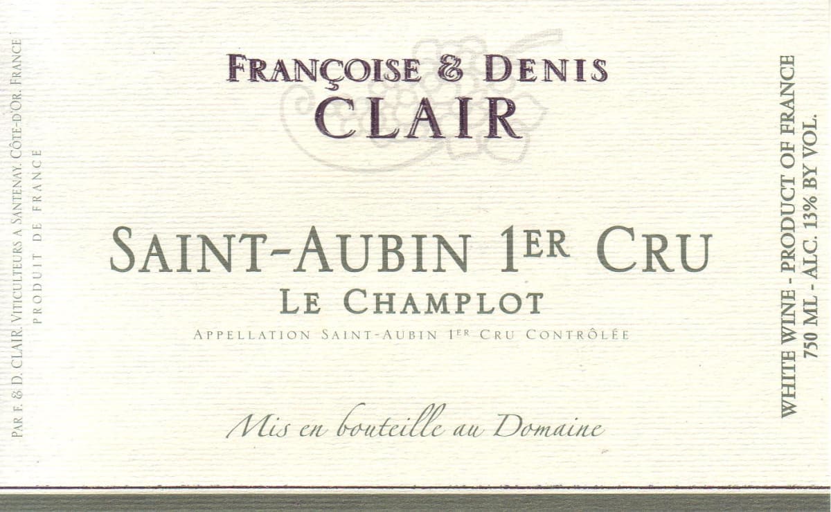 Francoise & Denis Clair Saint-Aubin Les Champlots Premier Cru 2012 Front Label