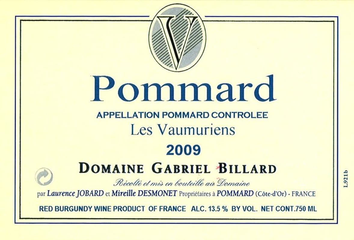Gabriel Billard Pommard Les Vaumuriens 2009 Front Label