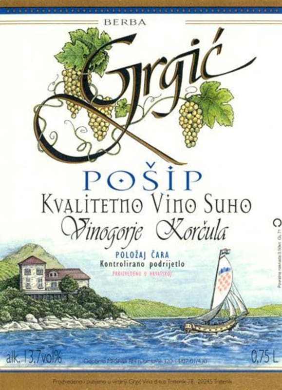 Grgich Hills Estate Vina Posip 2013 Front Label