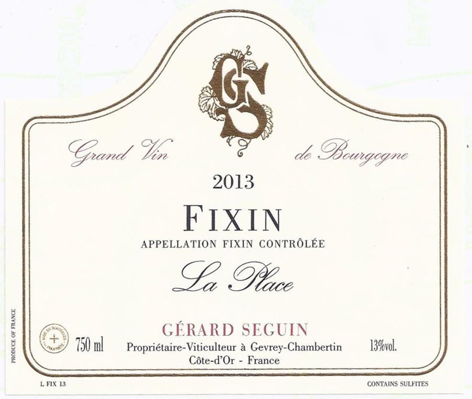 Gerard Seguin Fixin La Place 2013 Front Label