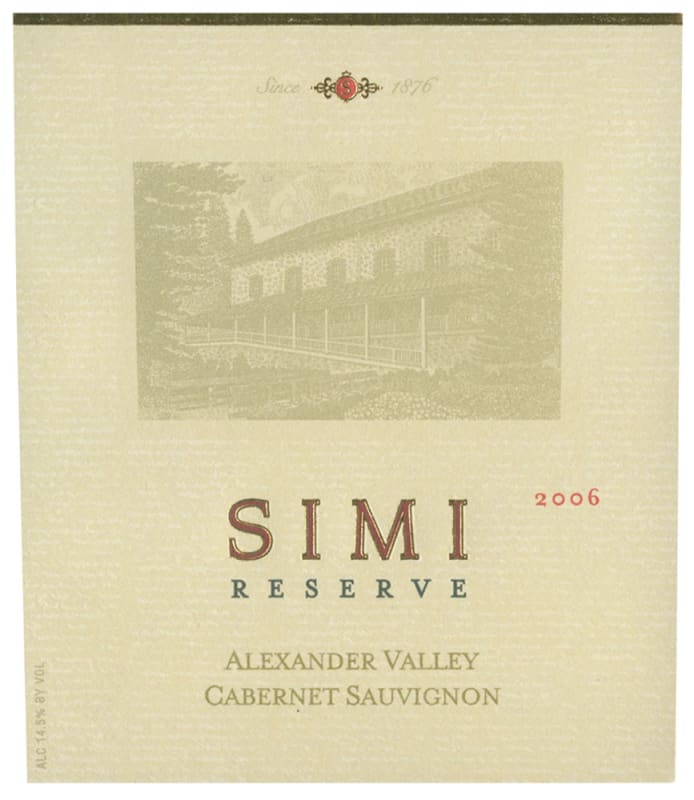 Simi Reserve Cabernet Sauvignon 2006 Front Label