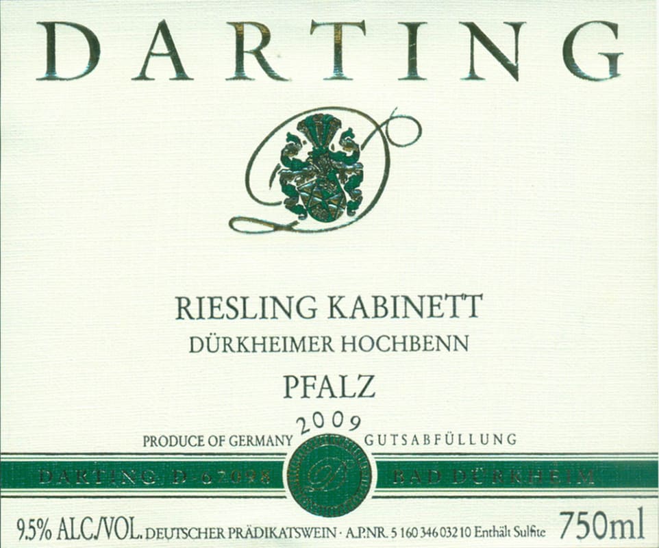 Weingut Darting Durkheimer Hochbenn Riesling Kabinett 2009 Front Label