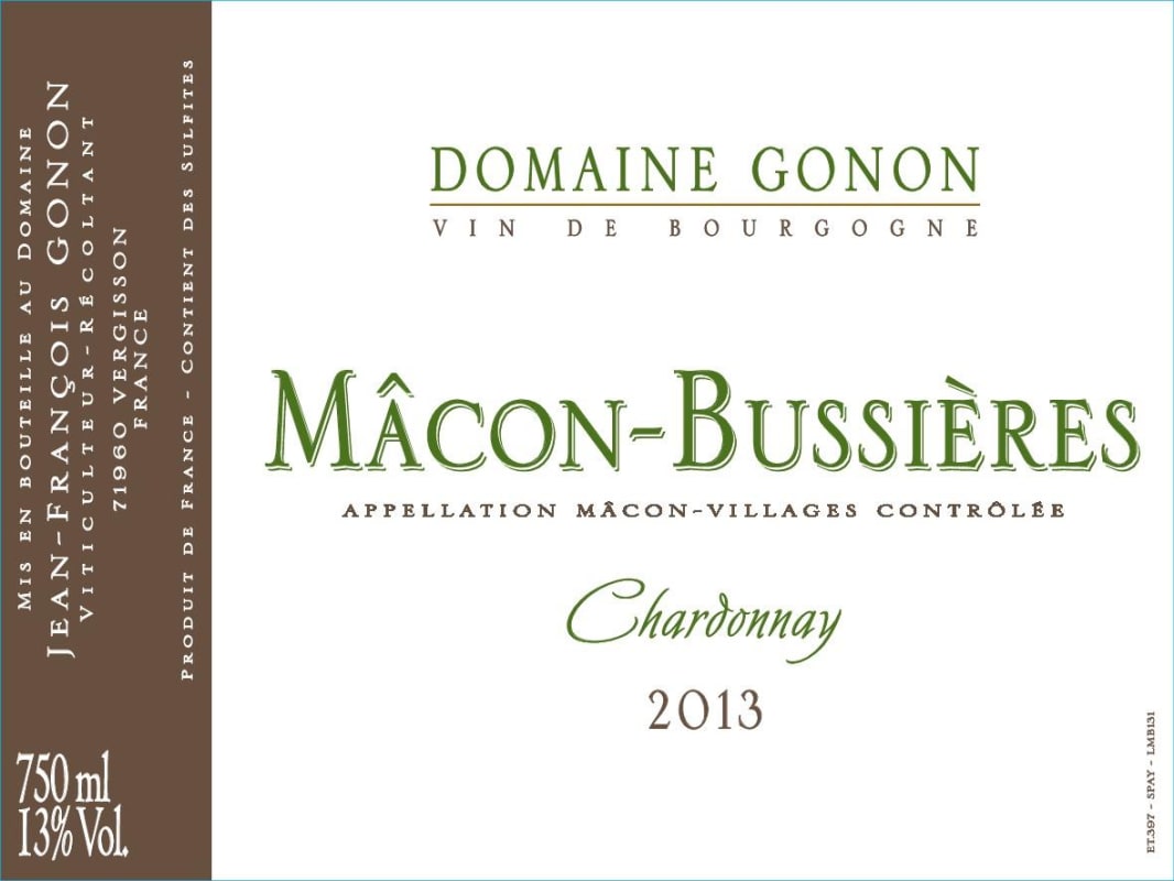 J.F. Gonon Macon-Bussieres Chardonnay 2013 Front Label