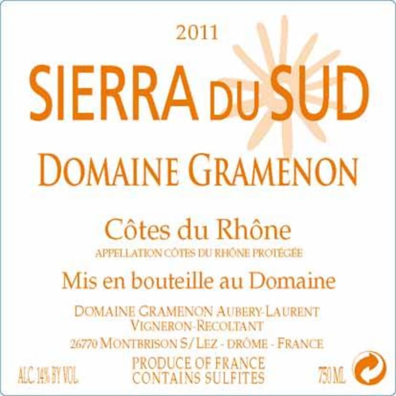 Domaine Gramenon Sierra du Sud 2011 Front Label