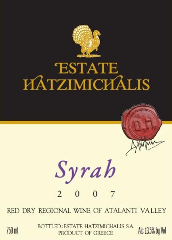 Domaine Hatzimichalis Syrah 2007 Front Label