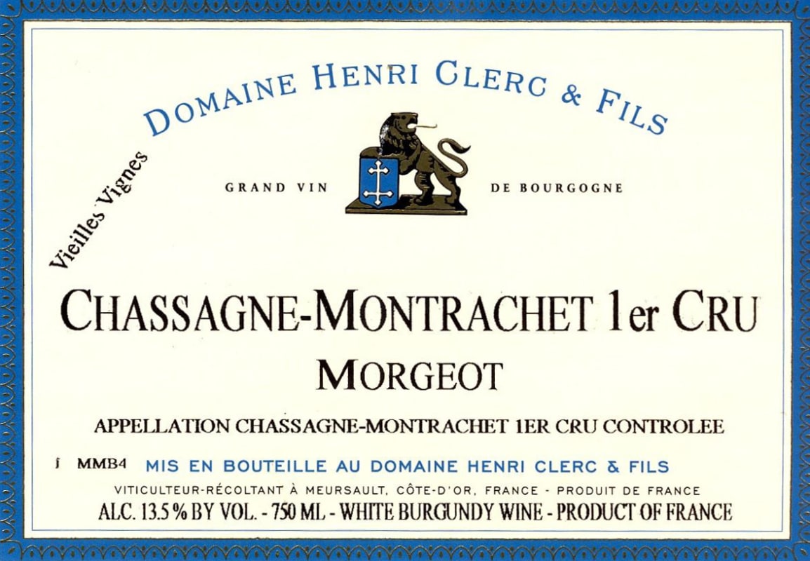 Henri Clerc Chassagne-Montrachet Premier Cru Morgeot Vieilles Vignes 2010 Front Label