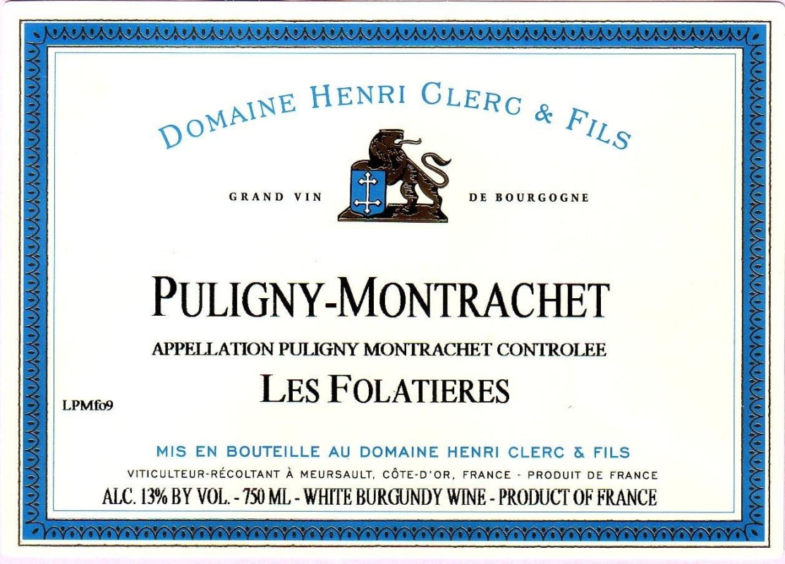 Henri Clerc Puligny-Montrachet Les Folatieres 2010 Front Label