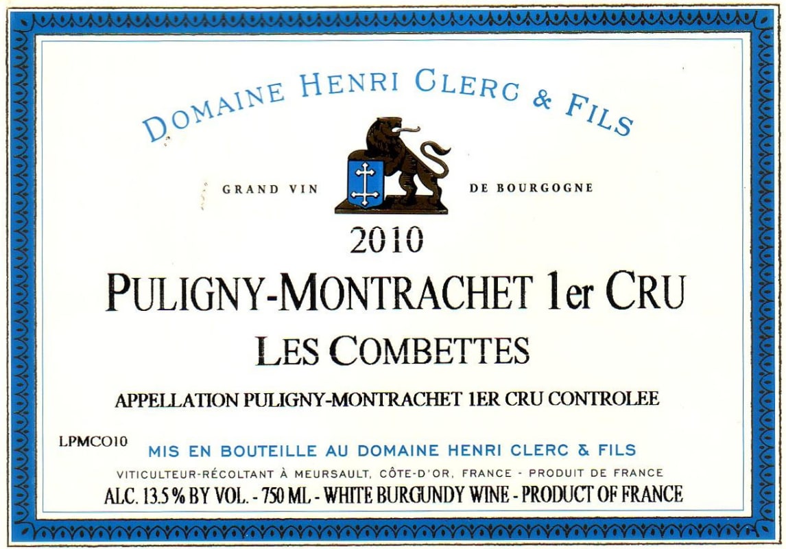 Henri Clerc Puligny-Montrachet Les Combettes Premier Cru 2010 Front Label