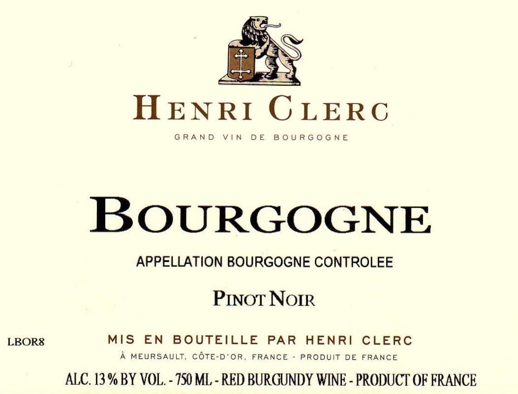 Henri Clerc Bourgogne Pinot Noir 2012 Front Label