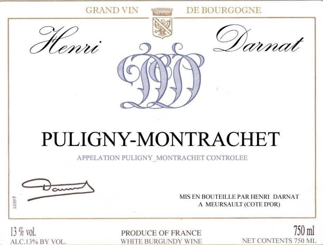 Domaine Henri Darnat Puligny-Montrachet 2013 Front Label