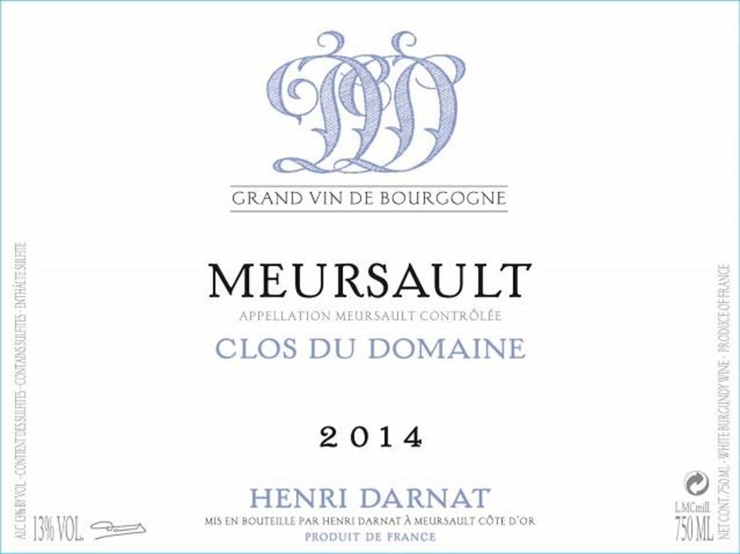 Domaine Henri Darnat Meursault Clos de Domaine 2014 Front Label