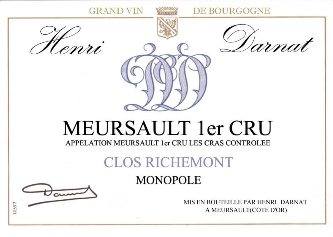 Domaine Henri Darnat Meursault Clos Richemont Premier Cru 2013 Front Label