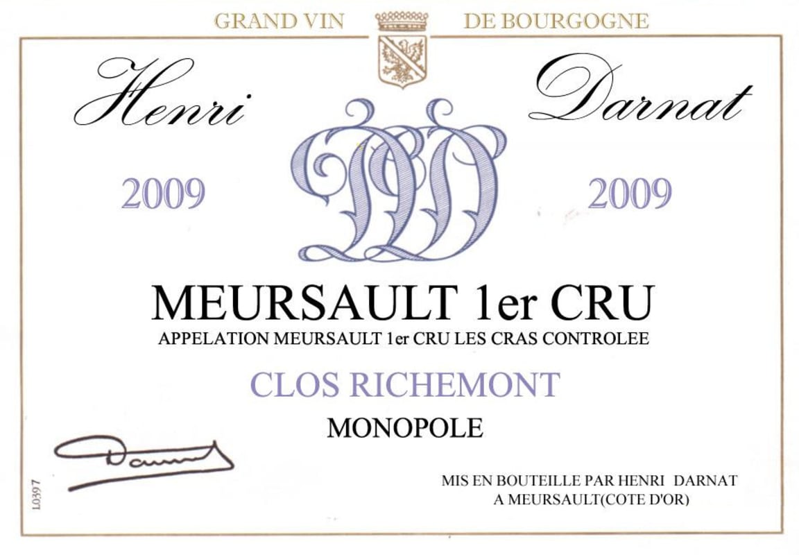 Domaine Henri Darnat Meursault Clos Richemont Premier Cru 2009 Front Label