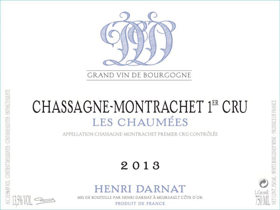 Domaine Henri Darnat Chassagne-Montrachet Les Chaumees Premier Cru 2013 Front Label