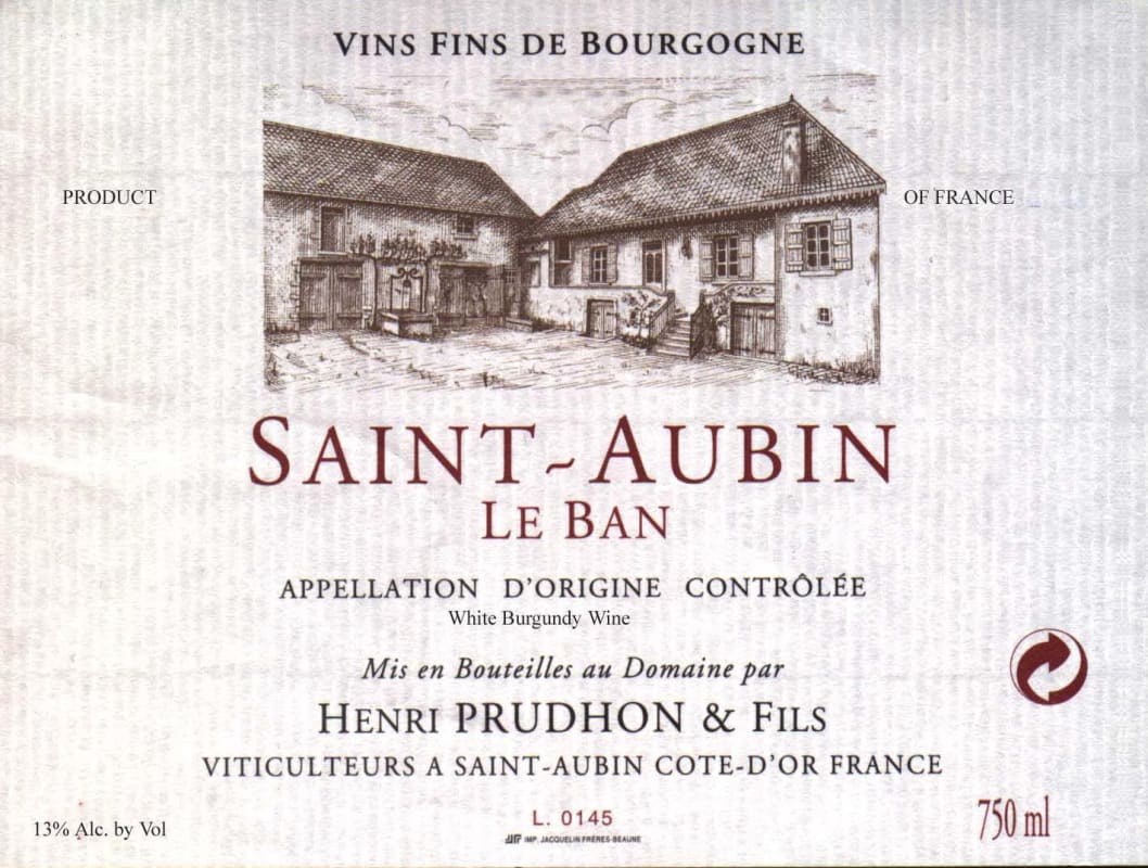 Domaine Henri Prudhon Saint-Aubin Le Ban 2012 Front Label