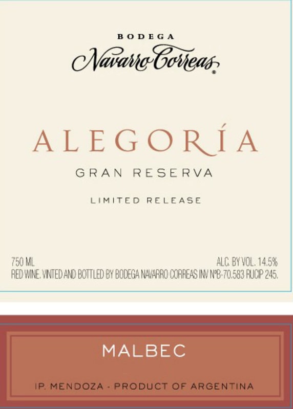 Navarro Correas Alegoria Gran Reserva Malbec 2008 Front Label
