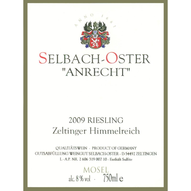 Selbach Oster Zeltinger Himmelreich Riesling Anrecht 2009 Front Label