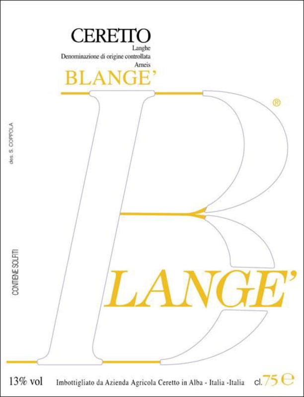 Ceretto Arneis Blange 2009 Front Label