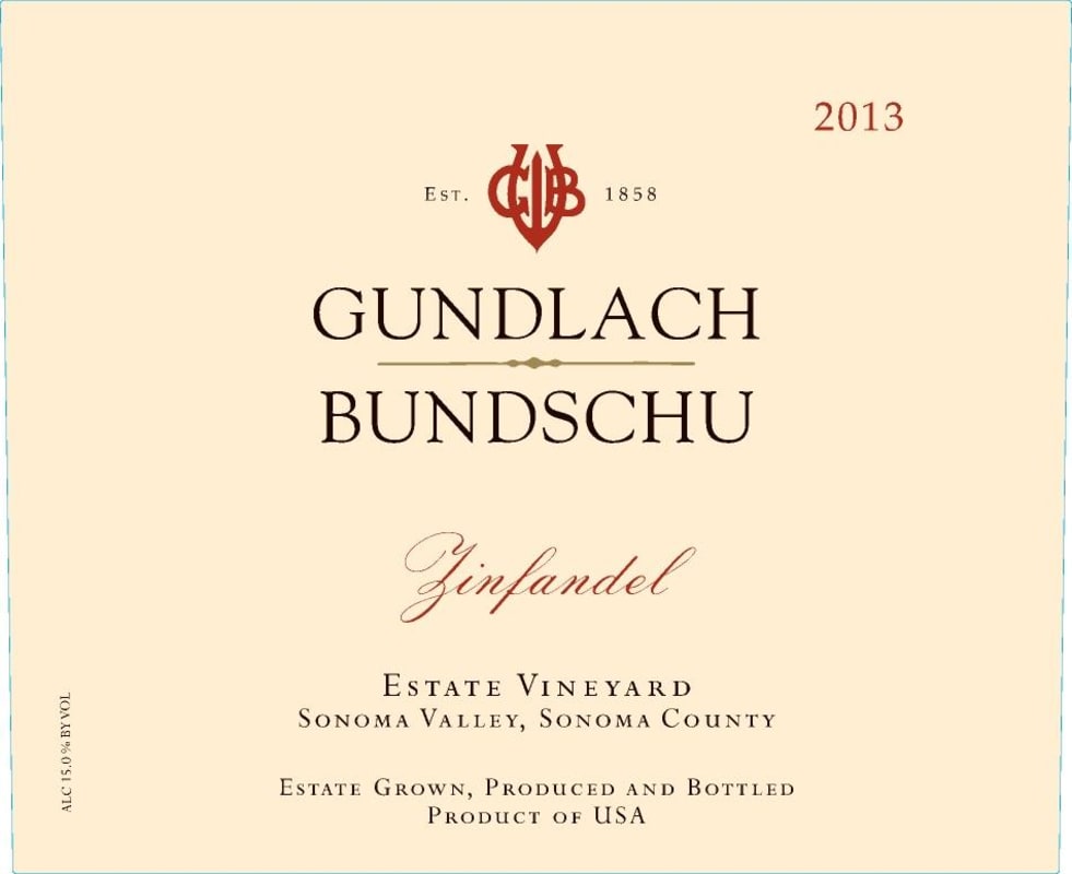 Gundlach Bundschu Estate Vineyard Zinfandel 2013 Front Label