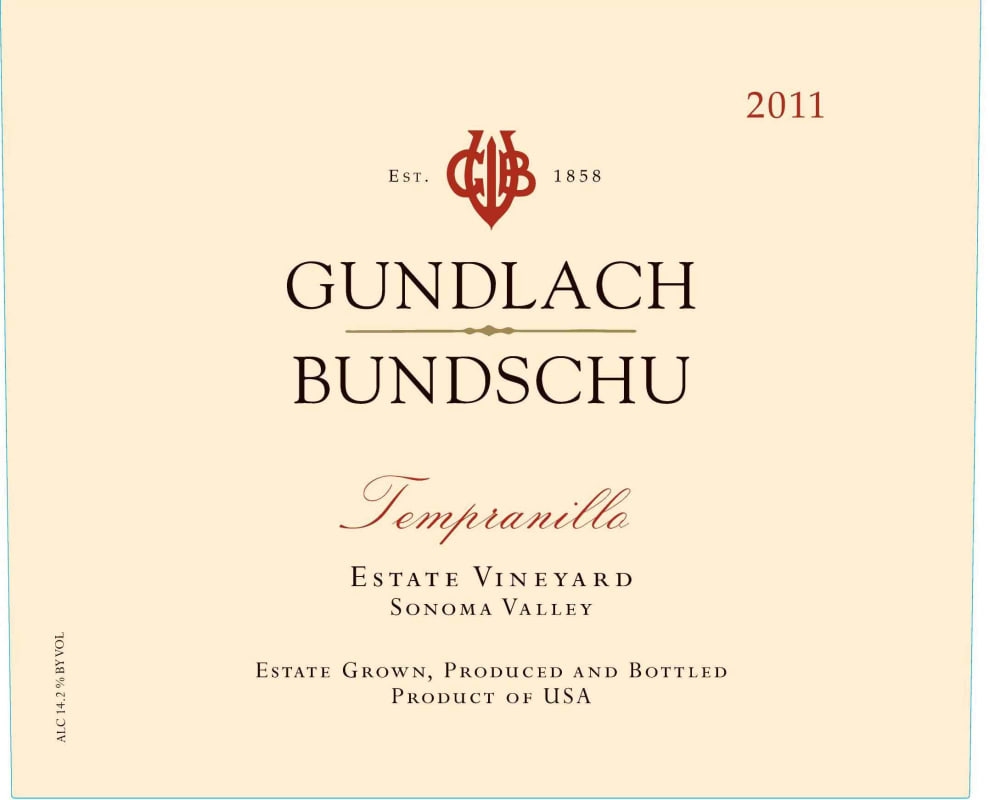 Gundlach Bundschu Estate Vineyard Tempranillo 2011 Front Label