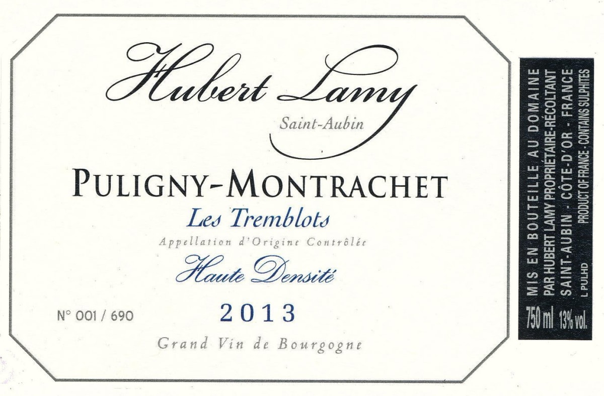 Hubert Lamy Puligny-Montrachet Les Tremblots Haute Densite 2013 Front Label