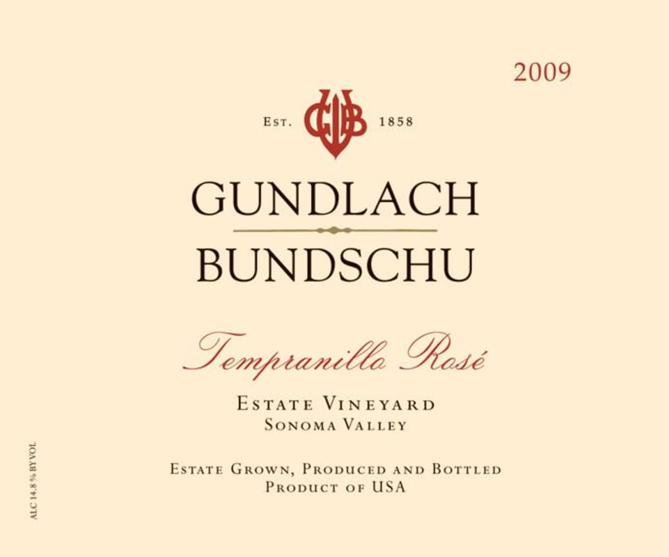 Gundlach Bundschu Estate Vineyard Tempranillo Rose 2009 Front Label