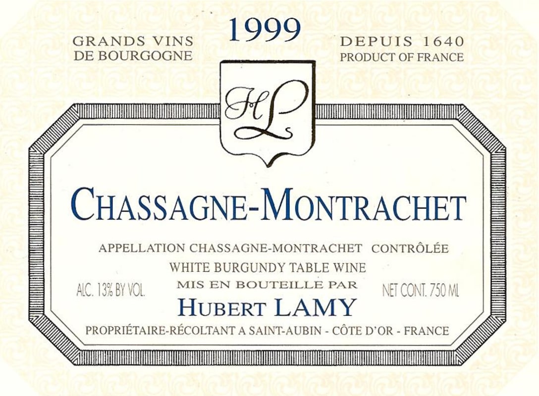 Hubert Lamy Chassagne-Montrachet 1999 Front Label