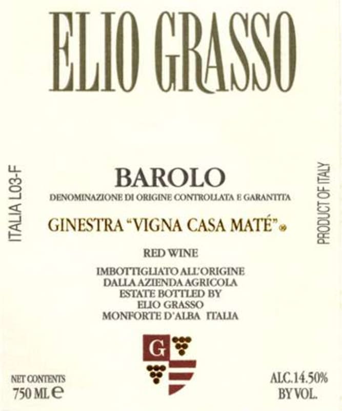 Elio Grasso Barolo Ginestra Vigna Casa Mate 2007 Front Label