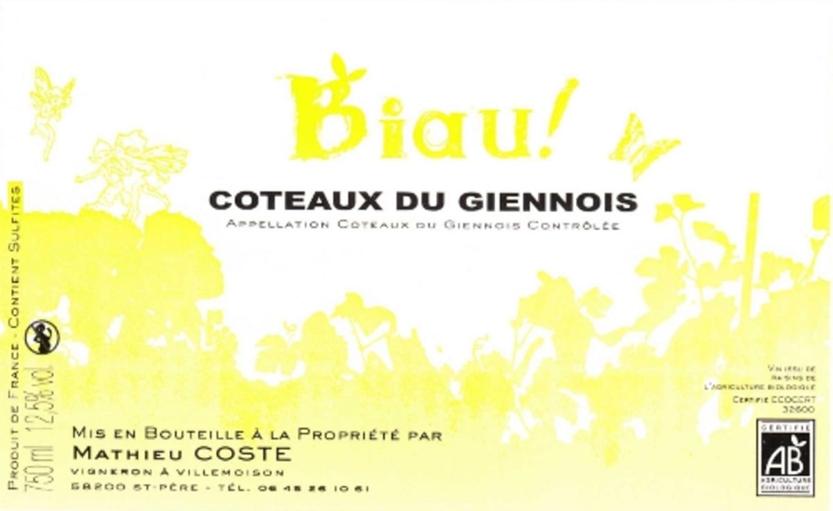 Domaine Mathieu Coste Coteaux Du Giennois Rouge Biau 2005 Front Label