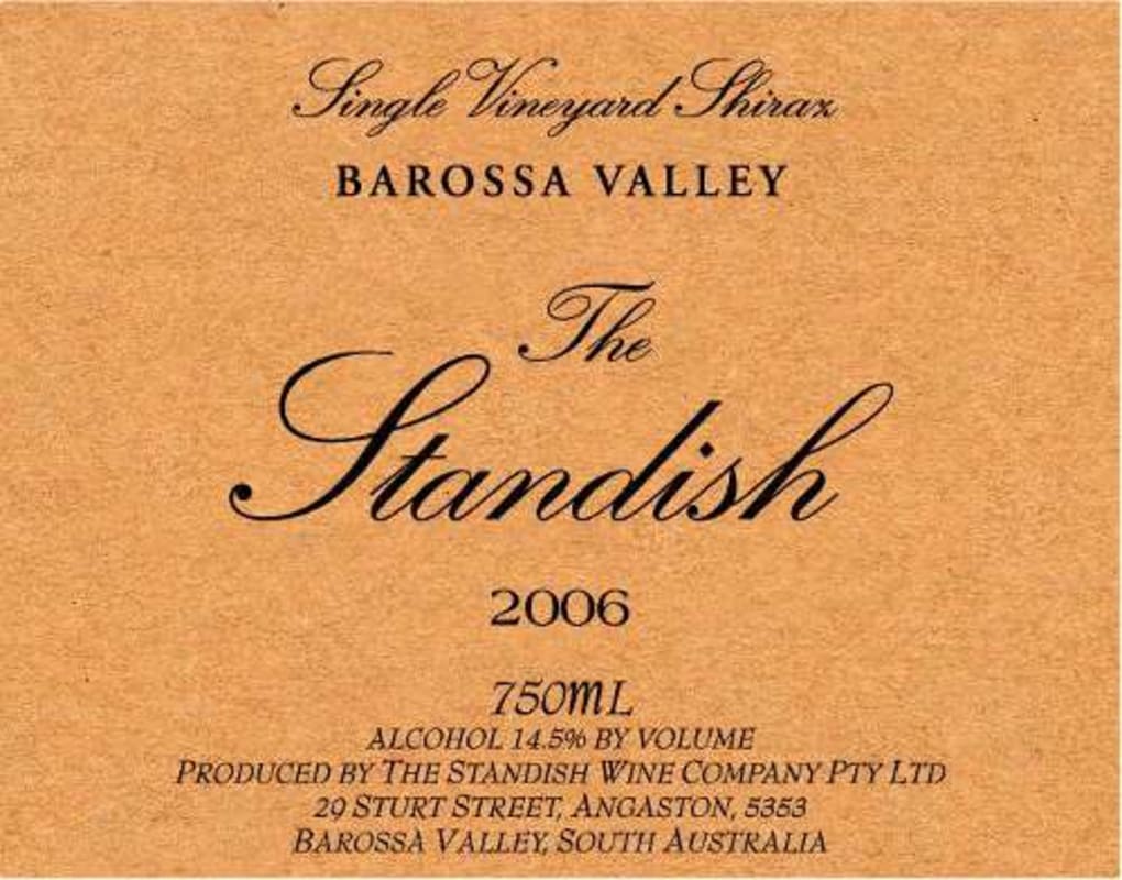 Standish Shiraz 2006 Front Label