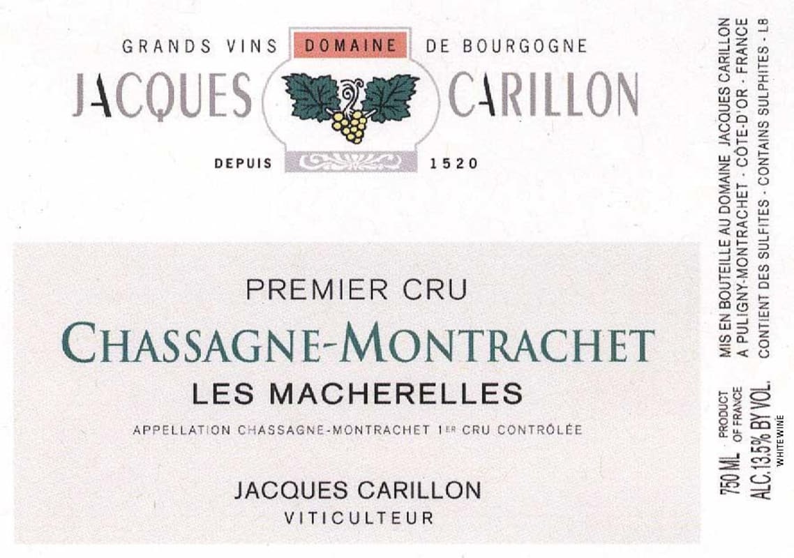 Domaine Jacques Carillon Chassagne-Montrachet Les Macherelles Premier Cru 2013 Front Label
