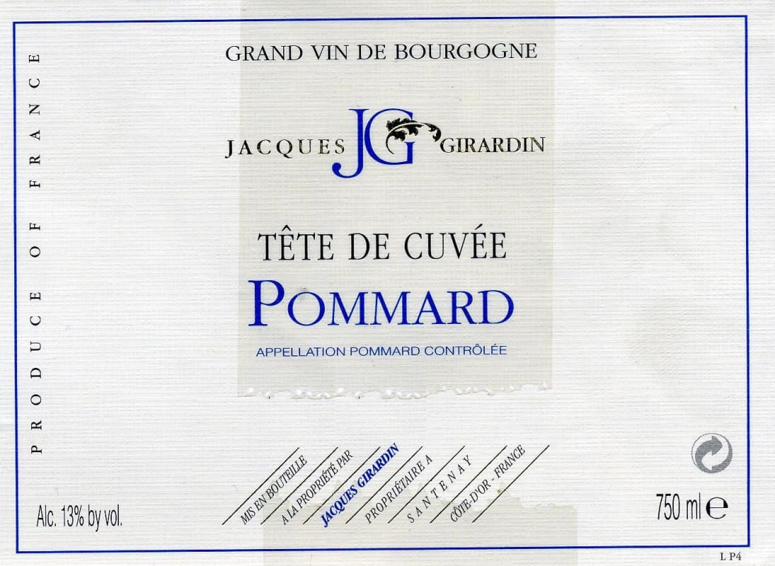 Domaine Jacques Girardin Pommard Tete de Cuvee 2010 Front Label