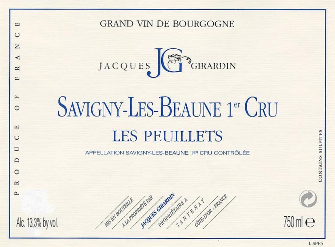 Domaine Jacques Girardin Savigny-les-Beaune Les Peuillets Premier Cru 2012 Front Label
