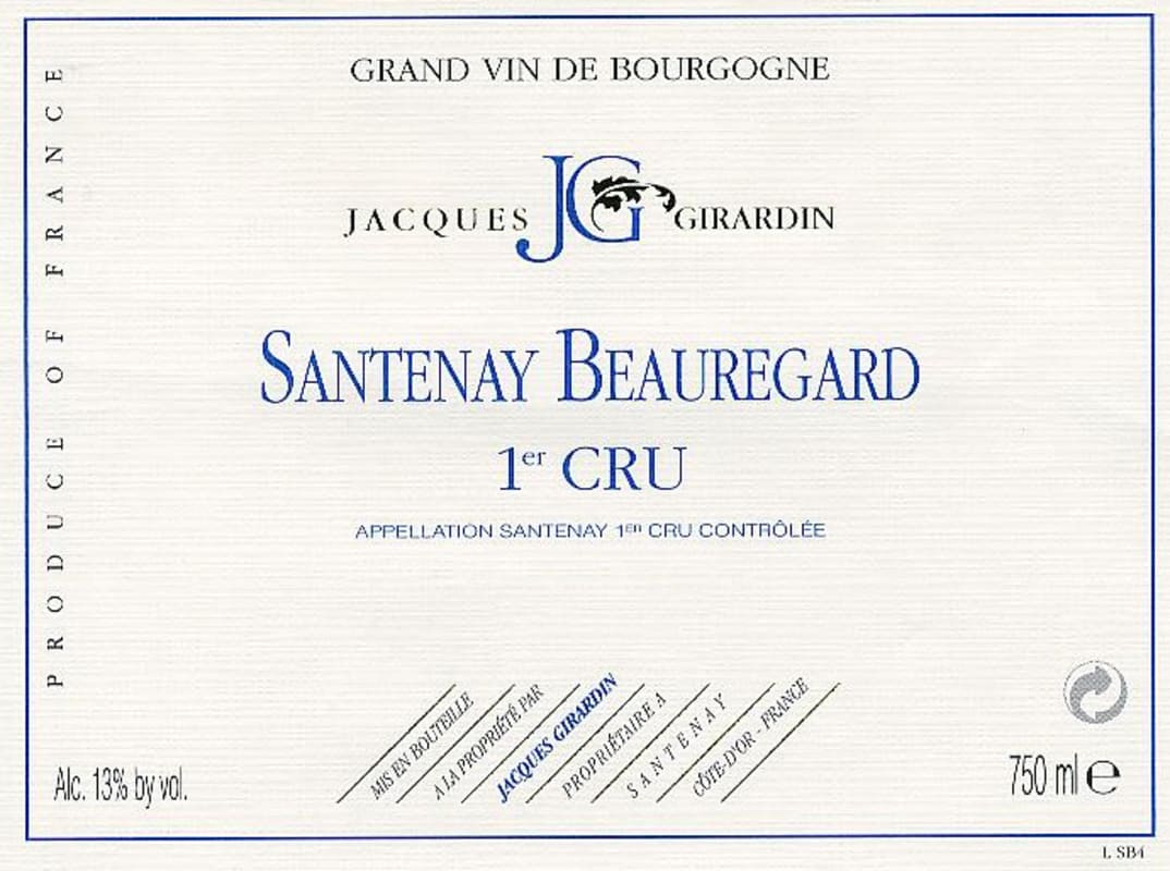 Domaine Jacques Girardin Santenay Beauregard Premier Cru 2013 Front Label