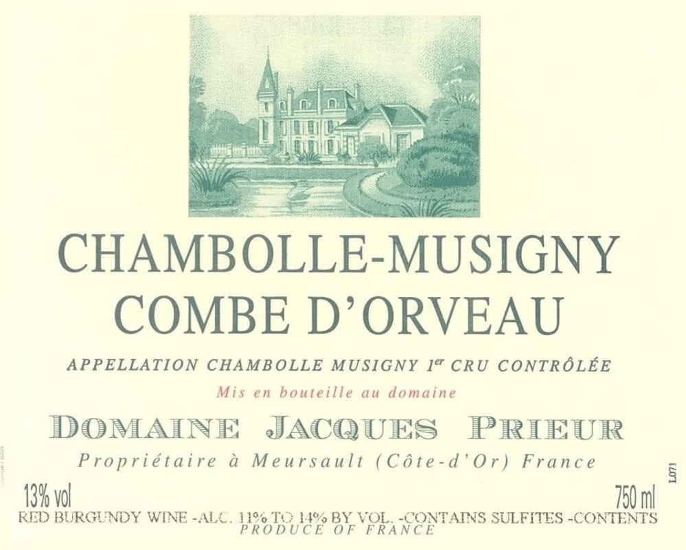 Jacques Prieur Chambolle-Musigny Combe d'Orveau Premier Cru 2012 Front Label