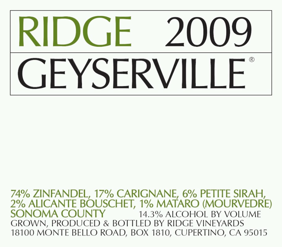 Ridge Geyserville (375ML half-bottle) 2009 Front Label